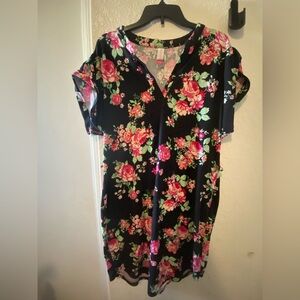 No Boundaries Black Dress with Pink and Green Floral Design